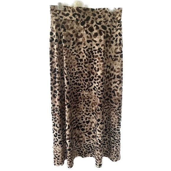 Ellen Tracy Women's Animal Leopard Print Maxi Skirt Side Slit Elastic Waist S - Picture 1 of 4